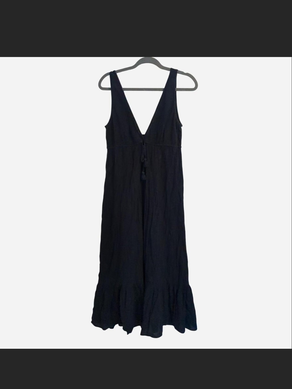 ✨ J.CREW Navy Blue Gauze Tiered Maxi Dress - Plunge V-Neck Front Tie Tassels M